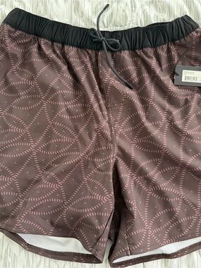 Jetty Bayside Poolshort Men’s Large NWT Brown Pink Print Swim Shorts